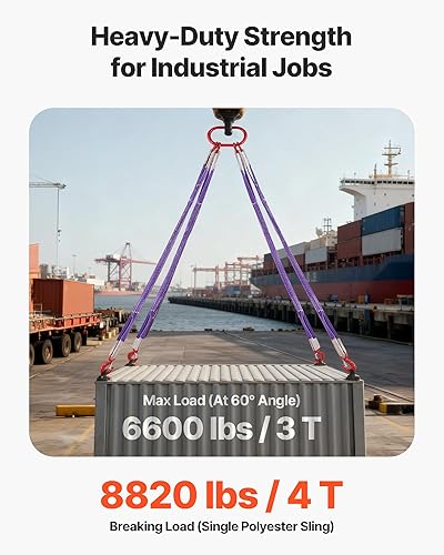 Miniatura 3 de VEVOR Correas de elevación, correa de poliéster de cuatro patas con ganchos, capacidad de 6600 libras, correa de aparejo resistente de 5 pies,