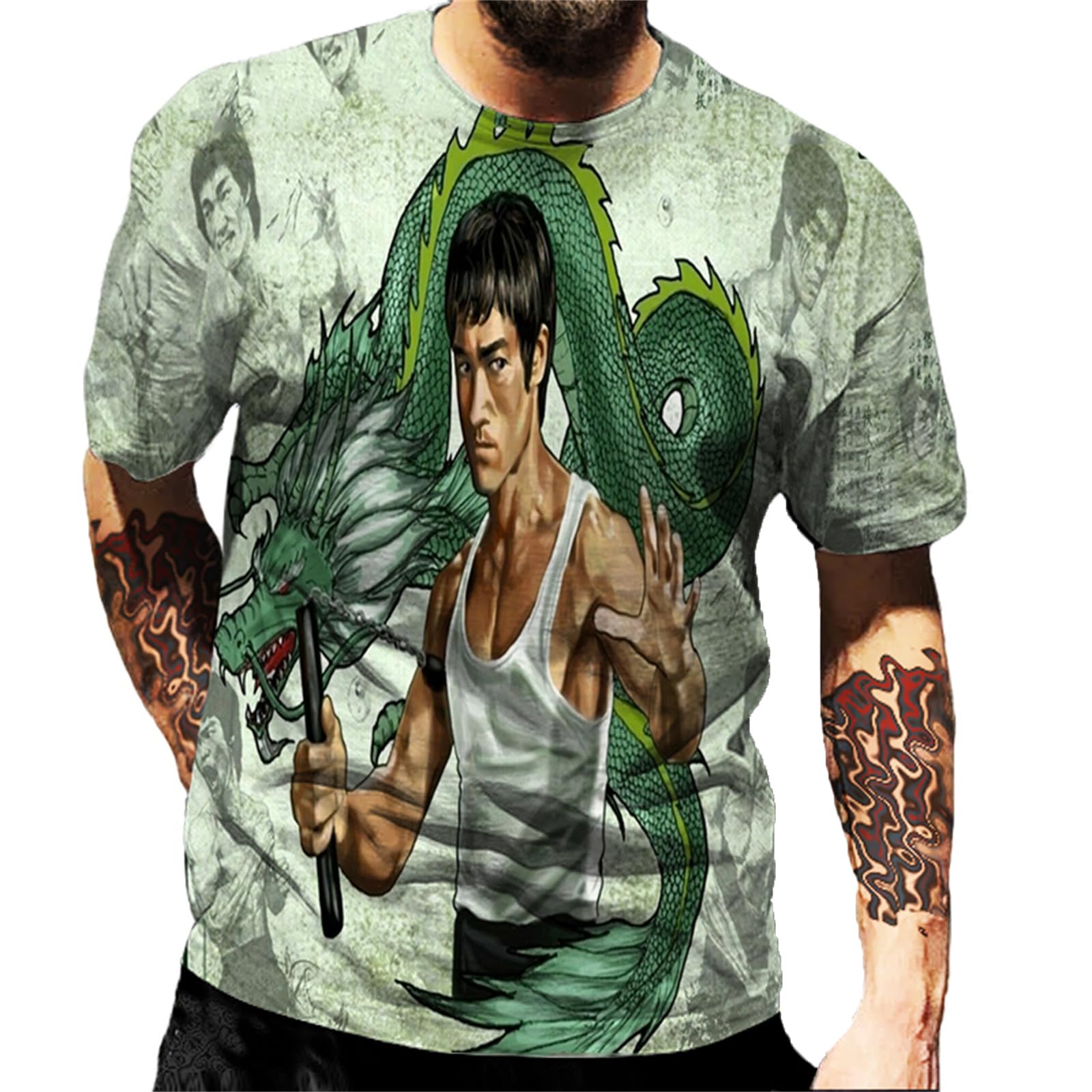 Famesale Men's # 1 Li Xiaolong Dragon T-Shirt For Kung Fu Li Xiaolong Dragon Hip Hop Retro 3D Printed Short Sleeve Tee Shirt