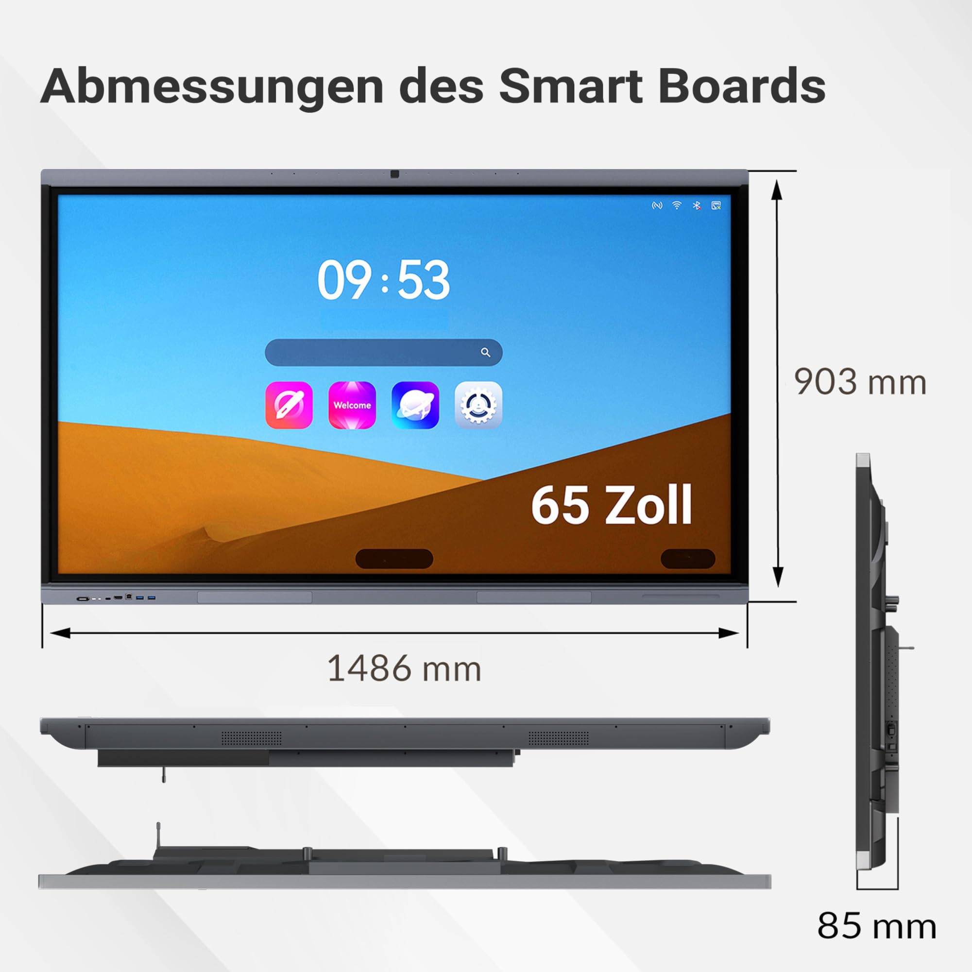 XORO MeetingPad, 65 Zoll interaktives Whiteboard, Smartboard, elektronische Tafel, 4K UHD Touchscreen, Android 13, für Klassenzimmer & Büro, WLAN & LAN, HDMI, USB-C, Kamera, Mikrofon, Lautsprecher