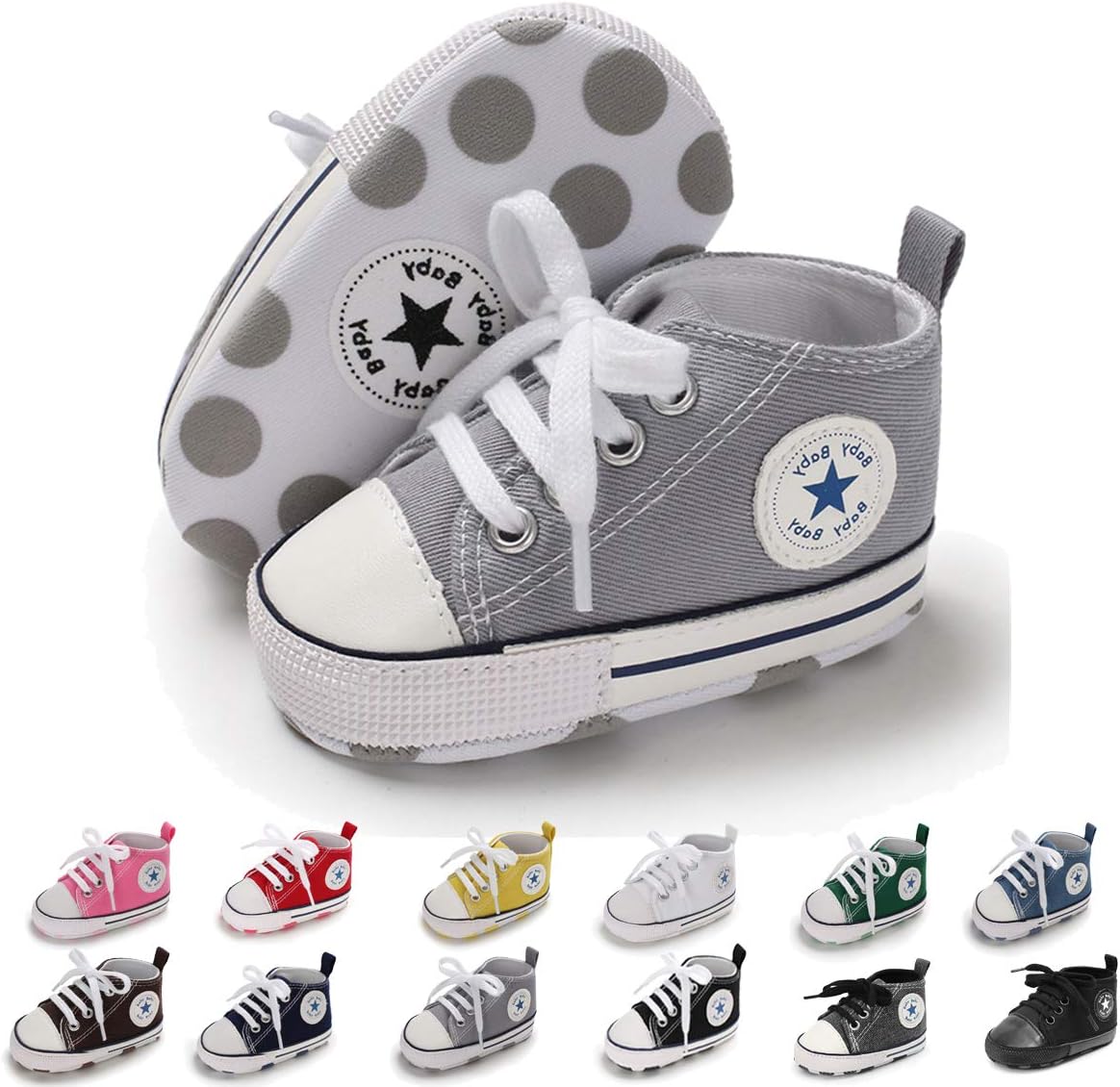 Baby Boys Girls Shoes Toddler High-Top Ankle Canvas Infant Sneakers Soft Sole Newborn First Walkers Crib Shoes