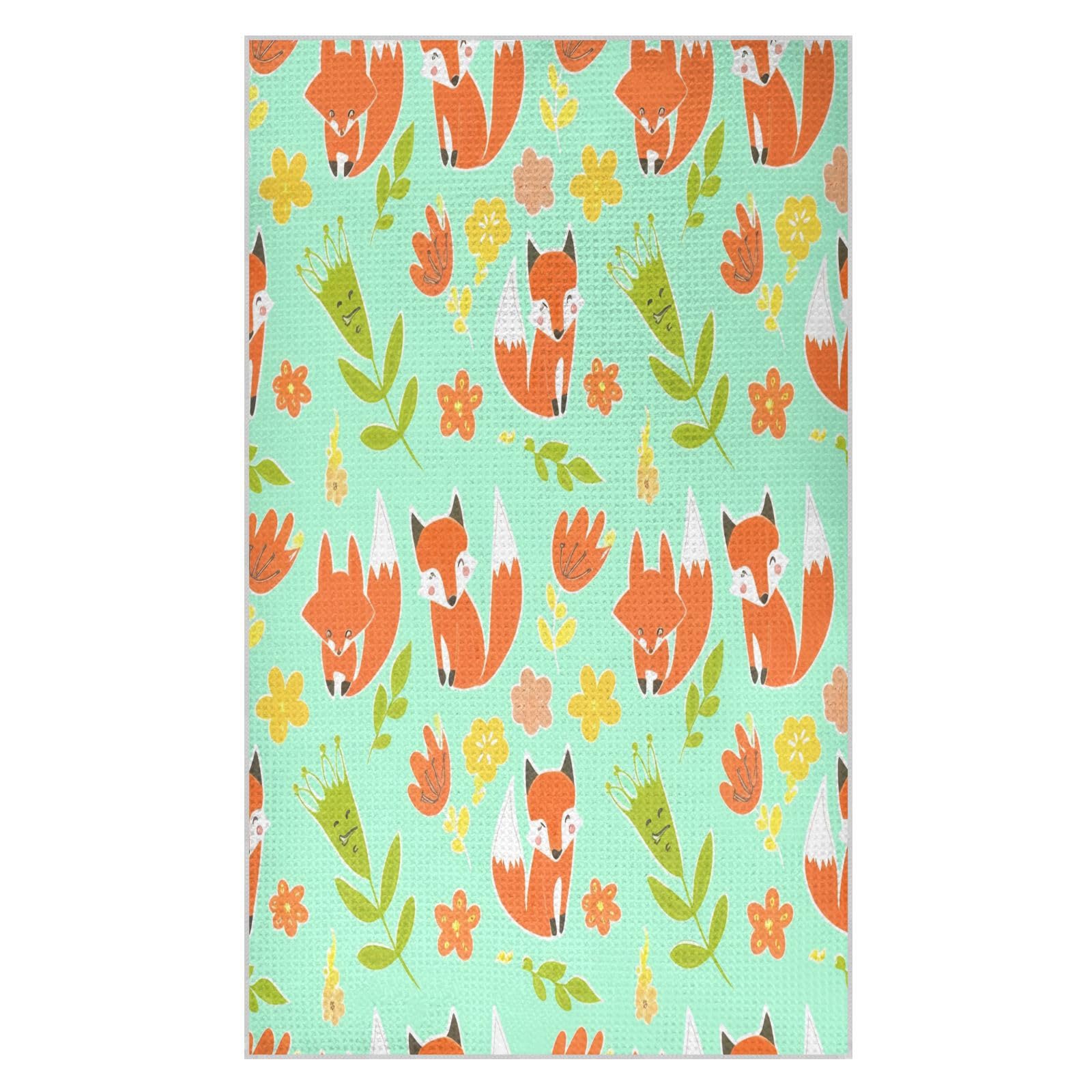BURSTDDY Cartoon Fox Kitchen Towels,Absorbent Dish Towels 2 Pack
