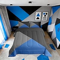 Vista 34 de Erosebridal - Juego de edredón con rayas rojas y negras tamaño Queen, juego de ropa de cama con diseño geométrico y estampado de patchwork en blanco