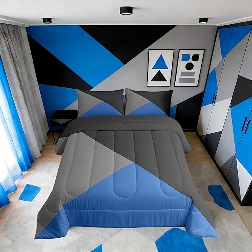 Miniatura 34 de Erosebridal - Juego de edredón con rayas rojas y negras tamaño Queen, juego de ropa de cama con diseño geométrico y estampado de patchwork en blanco