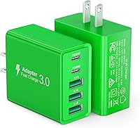 Vista 13 de [Paquete de 2] Cargador de pared USB C, 60 W, 5 puertos PD rápido, bloque de carga USB C, 2 USB C + 3USB A enchufe multipuerto, adaptador de blanco