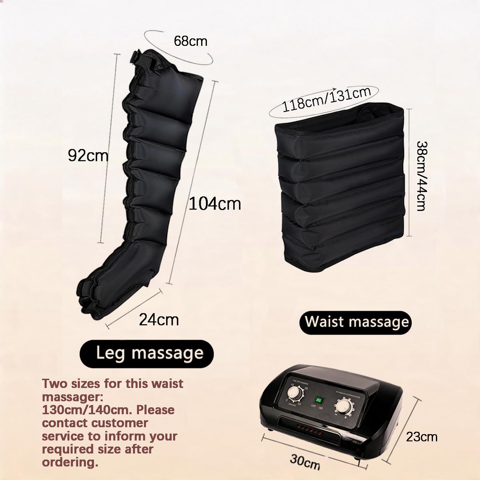 Appareil de Pressothérapie, 6 Chambres, Drainage Lymphatique, Jambes, Ventre et Bras, Pression Réglable 0-240mmHg, Minuteur 0-30 Min (XL, 2legs + waist)