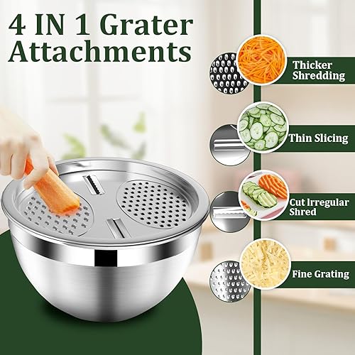 Miniatura 5 de Juego de tazones para mezclar con tapas, 16 cuencos de acero inoxidable, cuencos de almacenamiento anidables para cocina con tazón para mezclar,