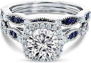 Kobelli Round Moissanite and Blue Sapphire Bridal Set (GH/VS)