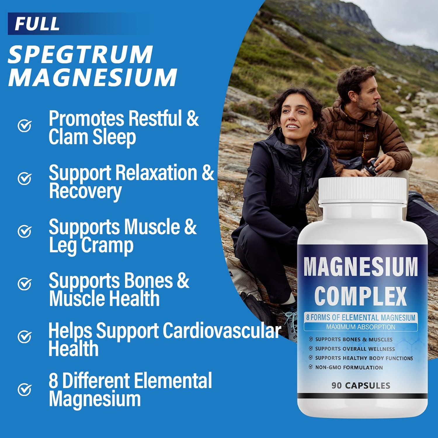 Magnesium Complex Supplement - 8 Elemental Magnesium 1000mg - Glycinate, Citrate, Malate, Taurate Chelated | Easy Absorption, Energy Support | Vegan Non-GMO, 90 Capsules (1pc) - Image 3
