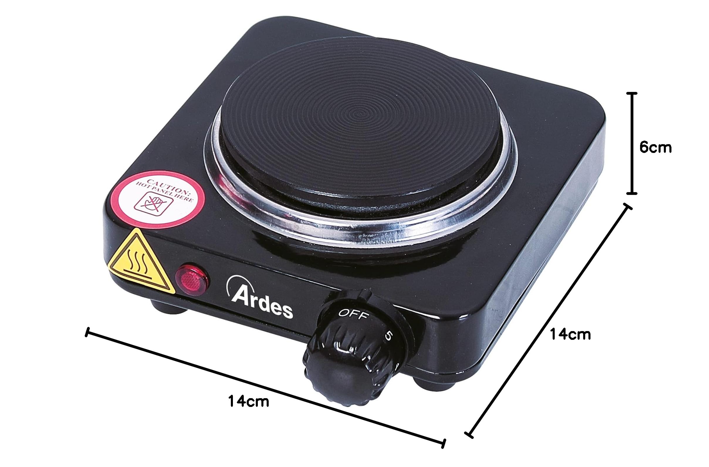ARDES Hornillo eléctrico pequeño de 1 Placa de fundición en Acero pintado Diámetro Placa 9,5 cm con Termostato de Regulación Temperatura Modelo TIKAPPA AR1F18 Negro