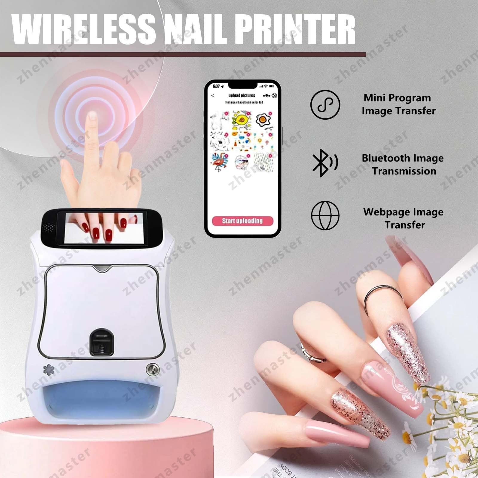 Stampante Nail Art Digitale Automatica Con 2400DPI E Display Touch 5", Stampante Unghie 3D Professionale Con App Wireless E Lampada U-V LED, Ideale Per Casa, Eventi, Studi E Saloni(Machine)