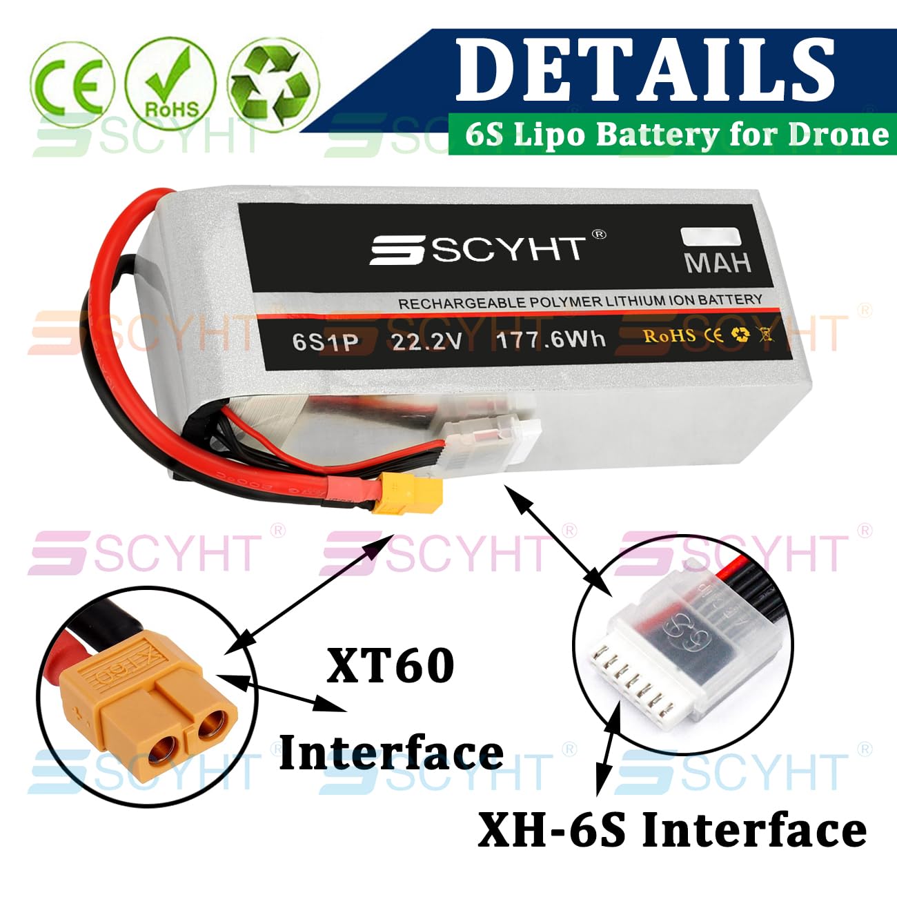 Batteria per droni 6S 22,2 V Batteria al litio 8 Ah