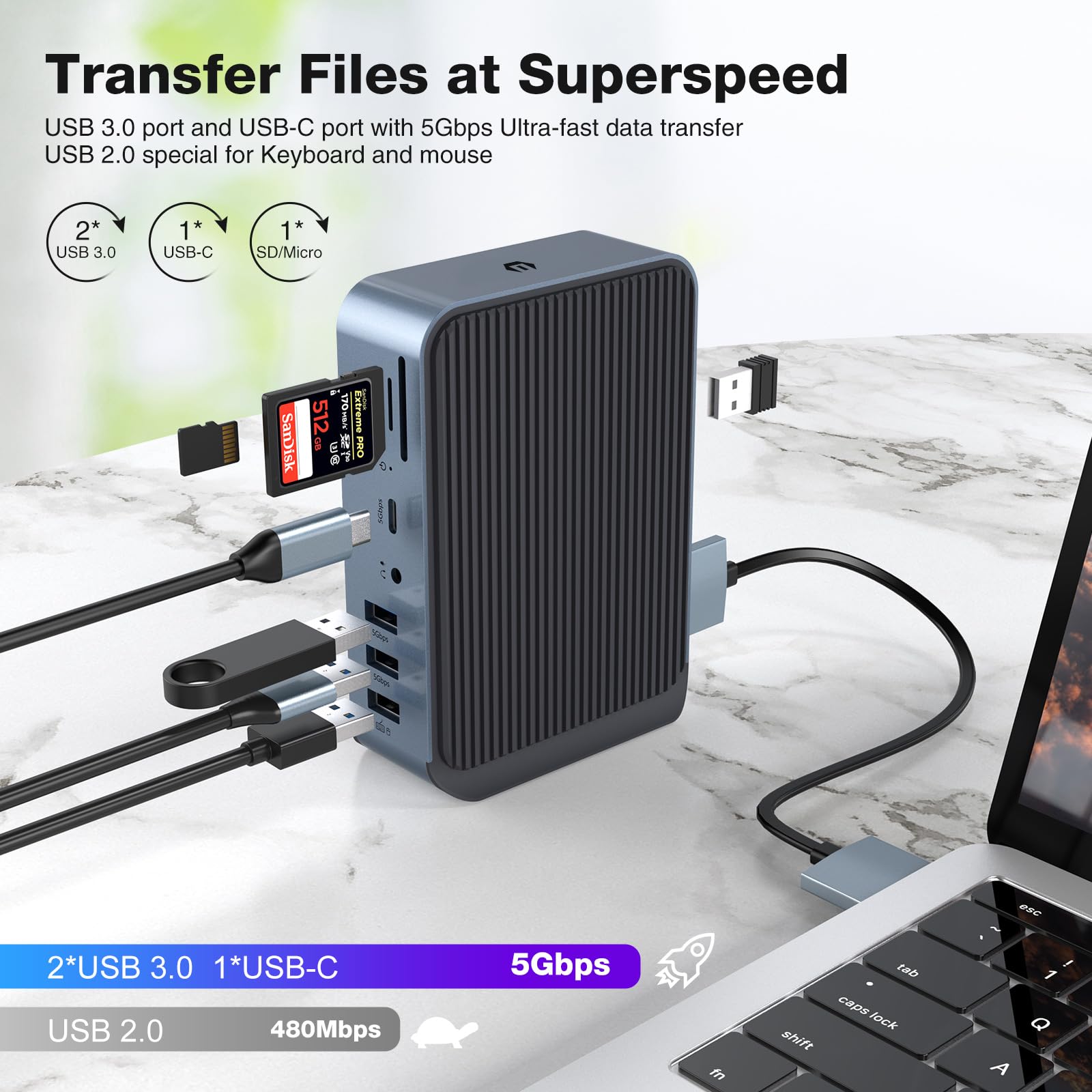 Docking Station 15 in 1 USB C Dock per MacBook Pro/Air, Multiport Hub Triple Monitor tramite VGA/2 HDMI, 100 W PD Laptop Dock per HP, Dell (USB-A/C 3.0 5 GBPS, RJ45 Ethernet, Audio & Mic, SD/TF)