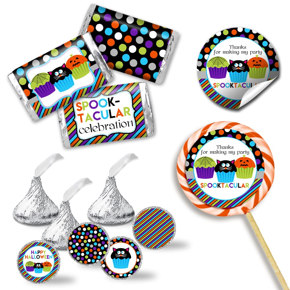 Spooktacular Halloween Cupcake Party Sticker Bundle Kit - 429 pieces!!! Includes 60 2" Circle Stickers for Favors & Goodie Bags, 45 Mini Candy Bar Wrappers & 324 Round Candy Kiss Stickers by Amanda