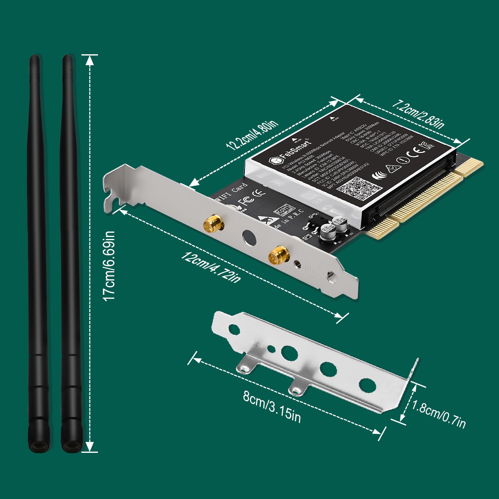 Wireless N Dual Band 600Mbps (2.4GHz 300Mbps o 5GHz 300Mbps) PCI WiFi Adapter per Windows 11, 10, 8.x, 7, XP (32/64bit) e PC desktop Windows Server, interfaccia PCI scheda WiFi (PCI-N600)