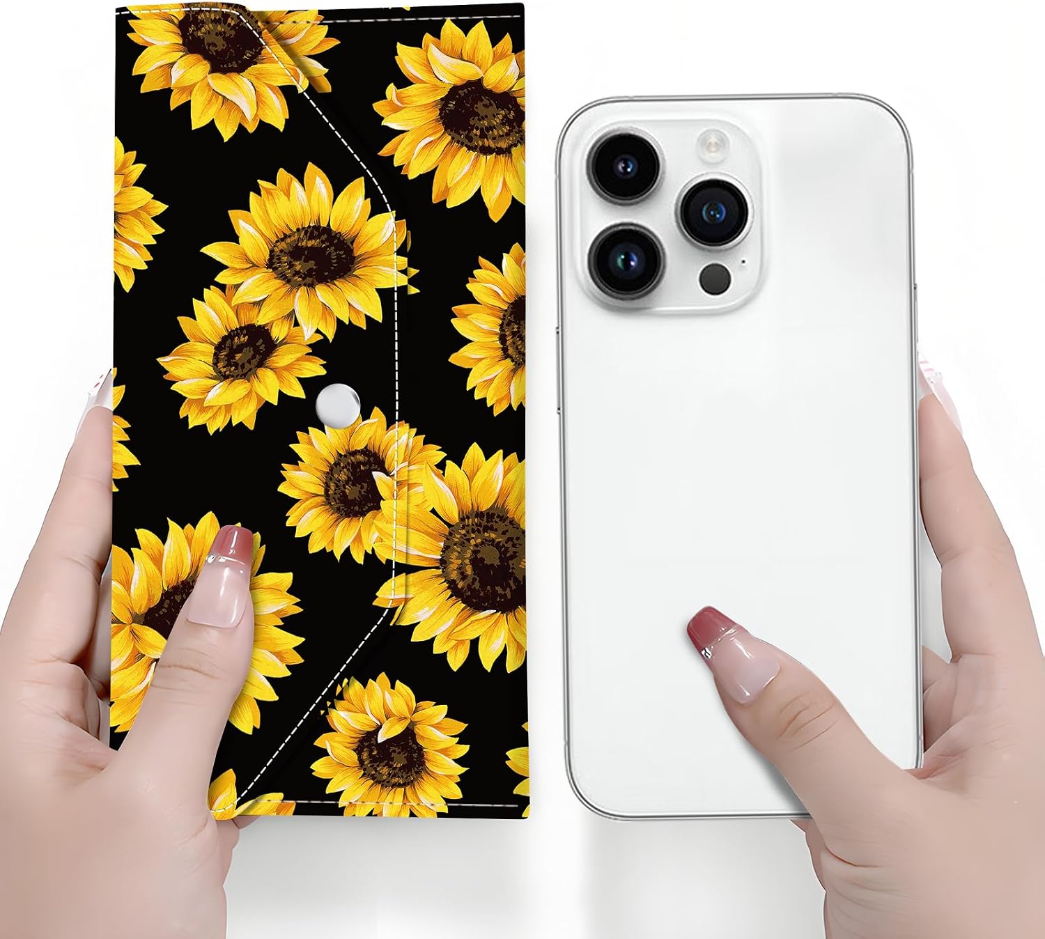 PU Leather Cash Envelopes Wallet, Reusable Money Savin Wallet, Cute Budget Envelope with 4 Dividers & 1 Sheets Budget Labels Bright Sunflowers image 5