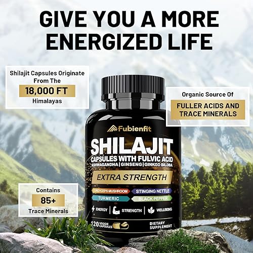 Miniatura 3 de Shilajit Cápsulas de Shilajit prémium para hombres, con ginseng Ashwagandha y más ácido fúlvico para hombresmujeres, 120 cápsulas