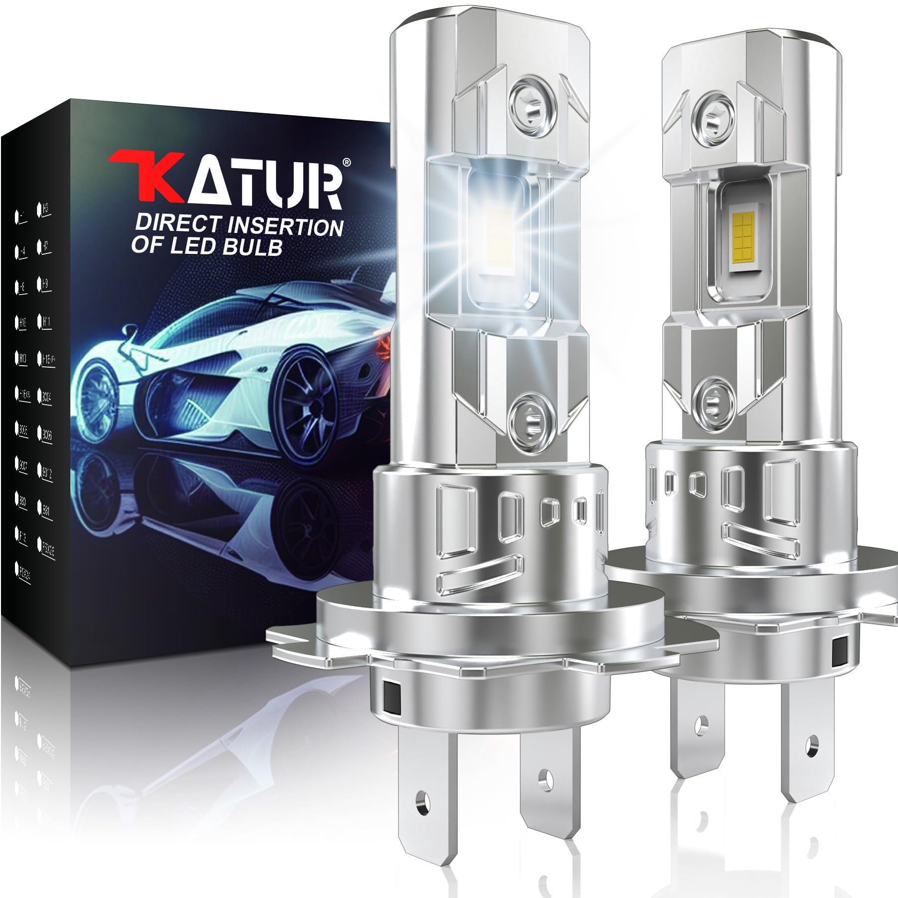 KATUR Lot de 2 ampoules de phare LED H7, 16 000 lm, 6 000 K, blanc, 500 % de luminosité, sans ventilateur, étanche, kit de conversion Plug and Play, remplacement halogène
