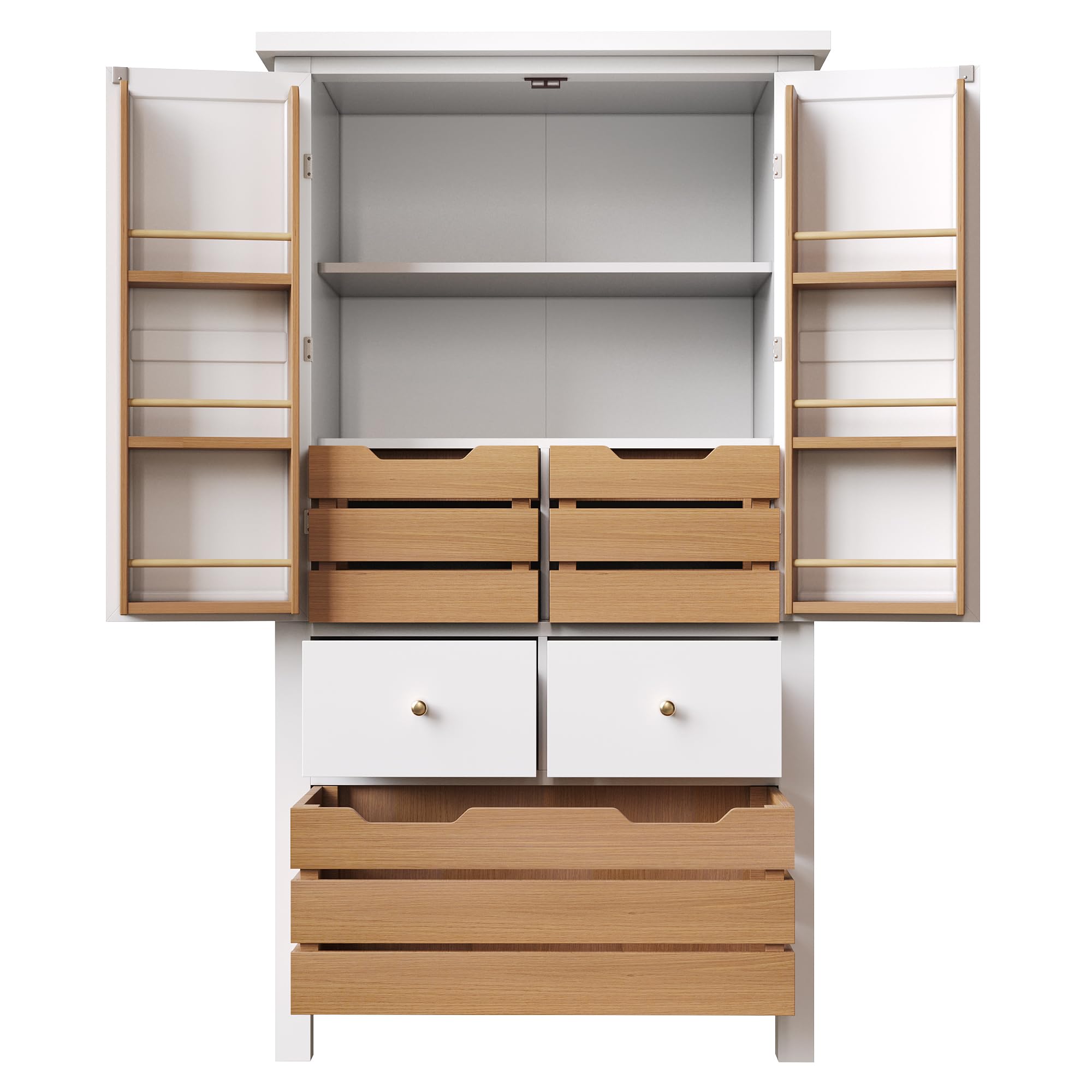 Kebnor Küchenschrank (80x40x140cm), hohes Küchenbuffet, Mehrzweckbuffet, Snackschrank, Aufbewahrungsmöbel mit Zwei Türen und fünf Schubladen (weiß)