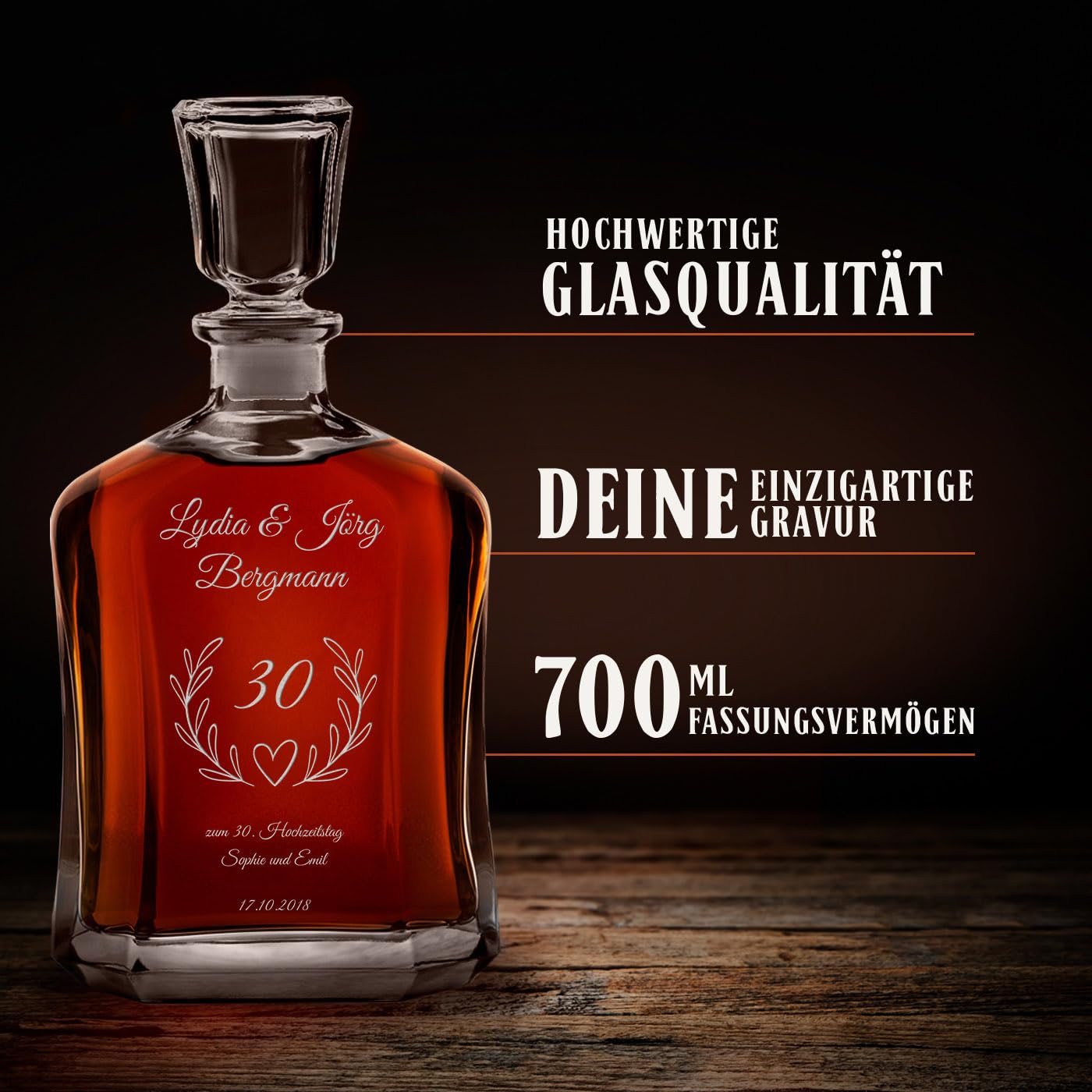 Maverton Whiskey Karaffe + 4er Whiskygläser Set mit Gravur personalisiert