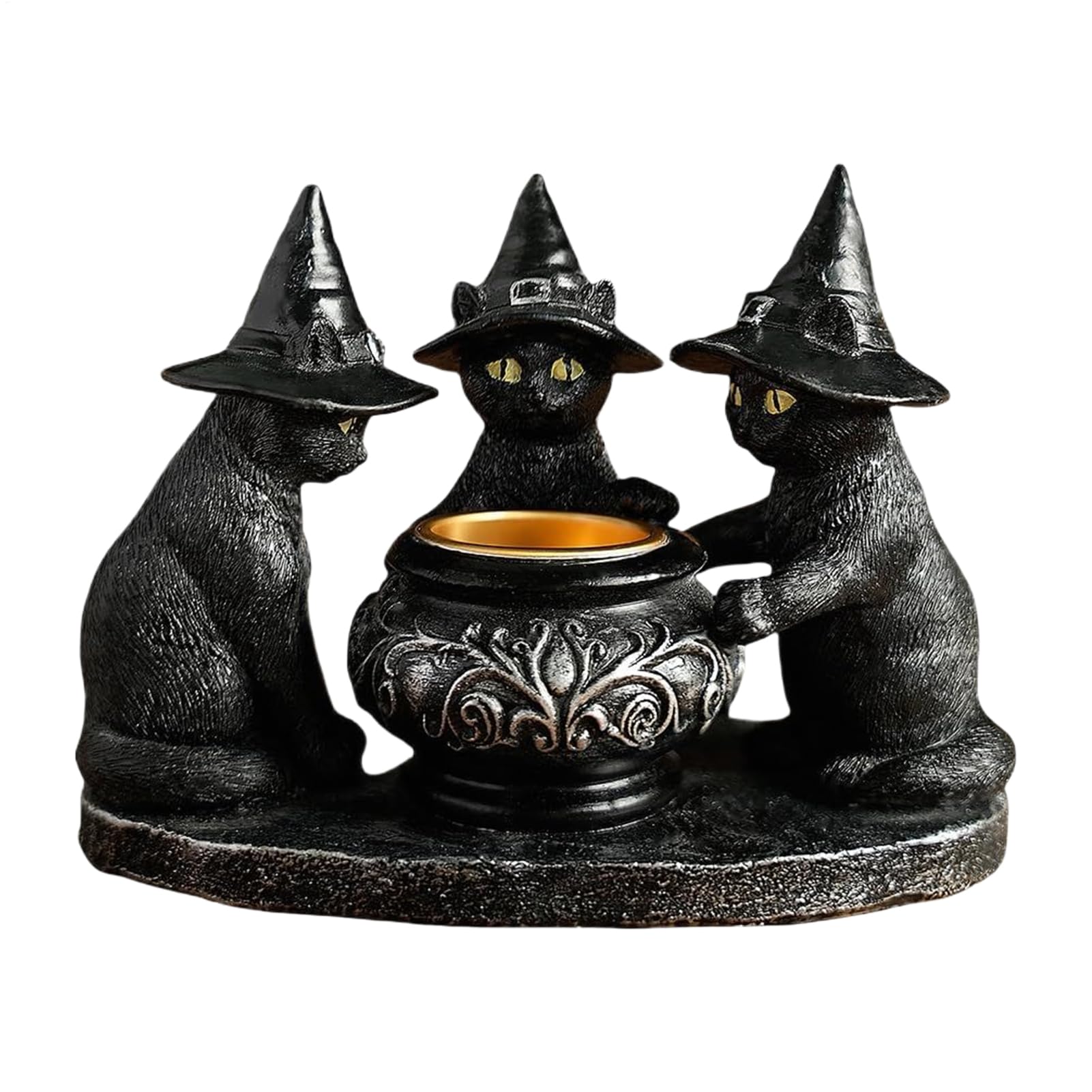 Bougeoir Sorcière avec Chat en résine de 12cm pour décoration gothique de table