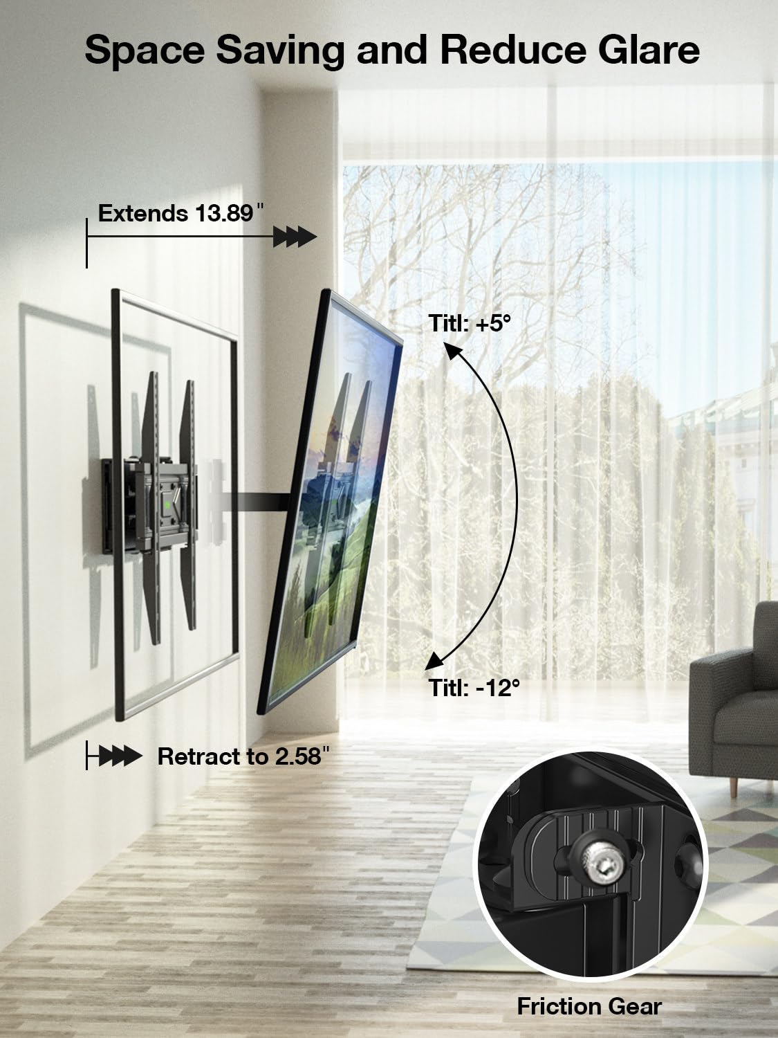 USX MOUNT Full Motion TV Wall Mount for Most 32-70 inch TVs up to 99 Lbs, Wall Mount TV Bracket with Articulating Swivel Tilting, TV Mount Fit 12" 16" Wood Studs, Max VESA 400x400mm, XMM903 - 5