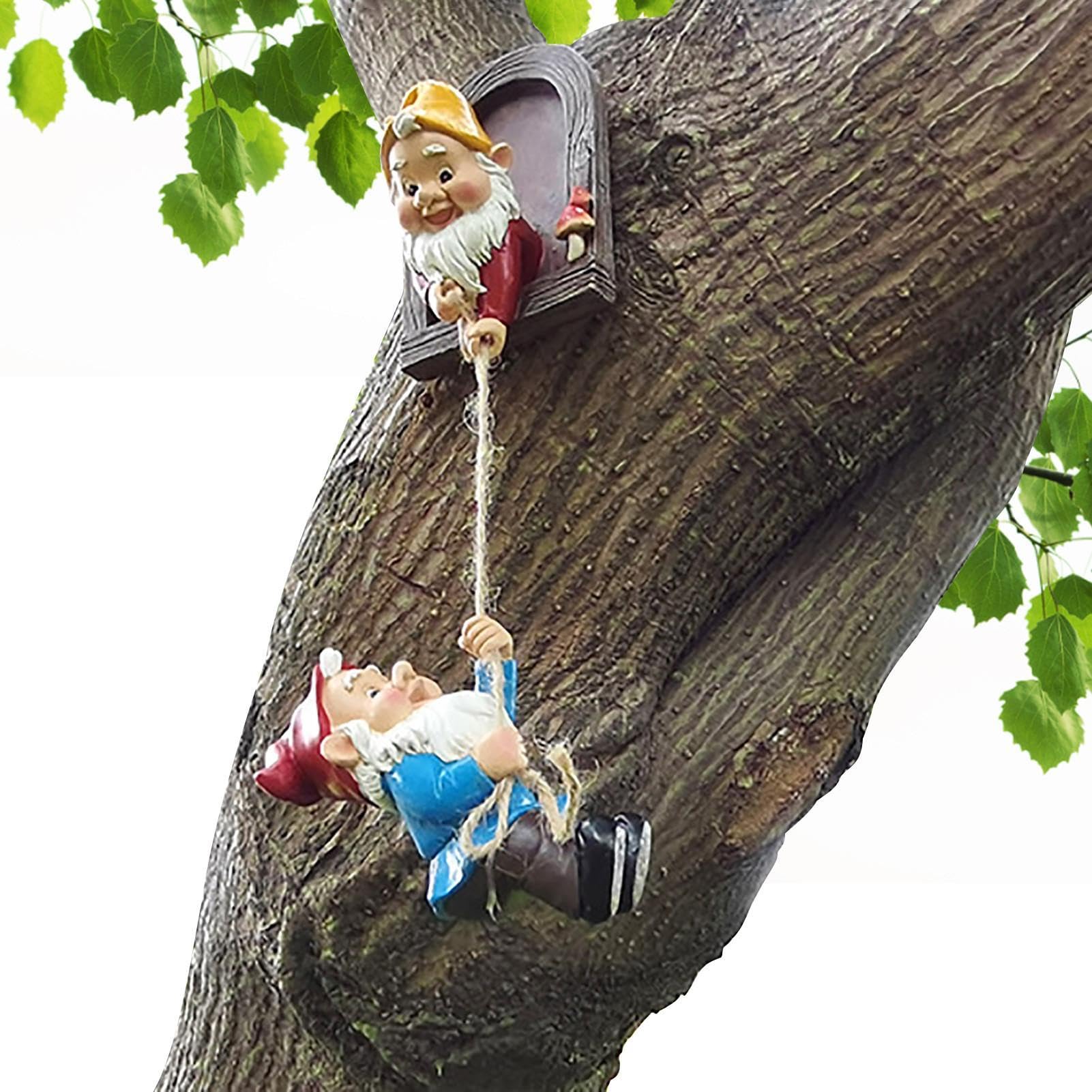 Genérico Decorazione per albero di gnomi rampicanti, in resina, 10-15 cm | Abbraccio, scultura artistica nana | Perfettamente ideale per la decorazione del patio, accento di prato, unica.