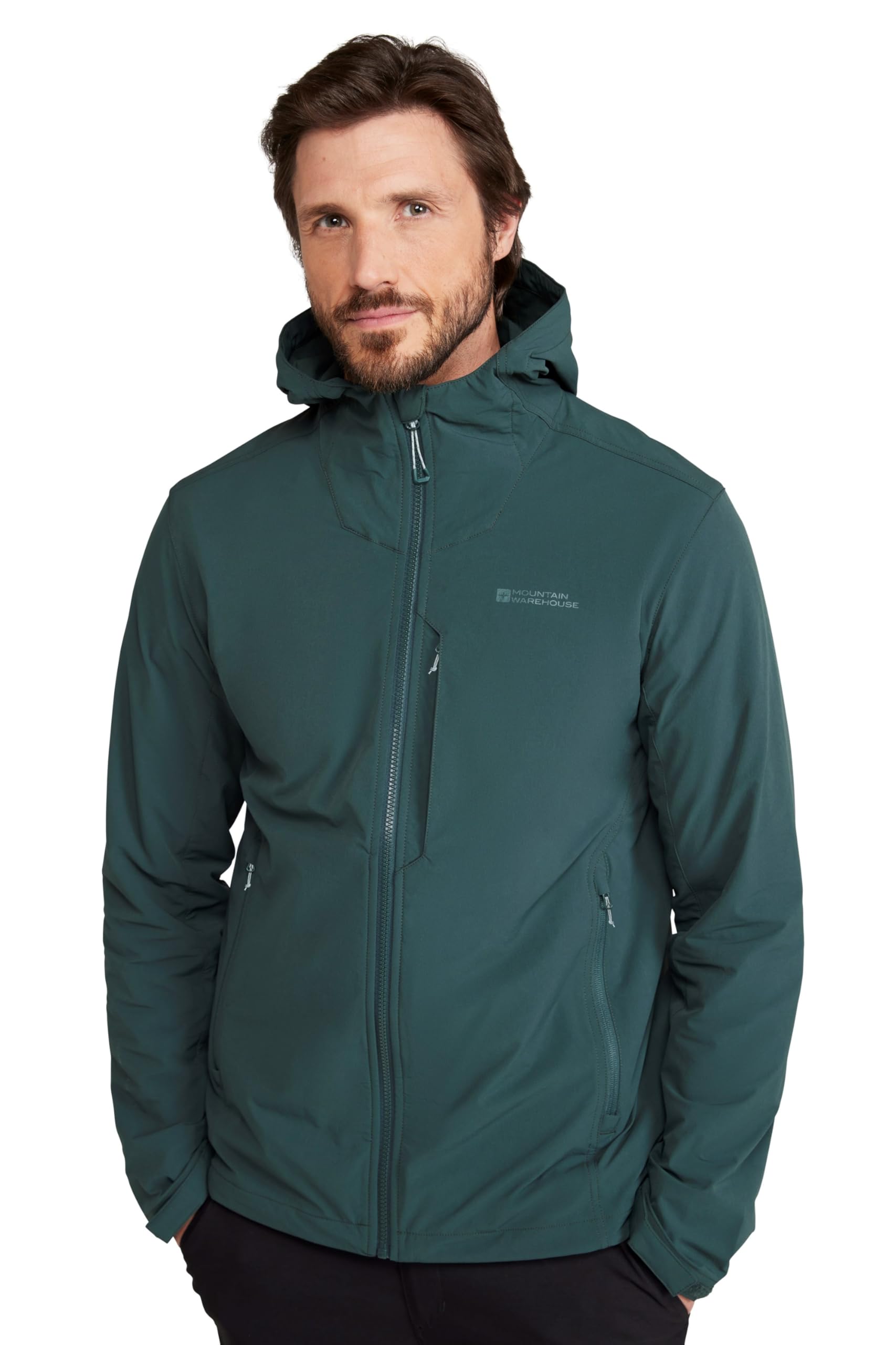 Mountain Warehouse Men's Green Retreat ’S Packable Softshell Jacket – Lightweight & Breathable Water-Resistant Coat With Compact Storage – Spring, Summer & Outdoors S
