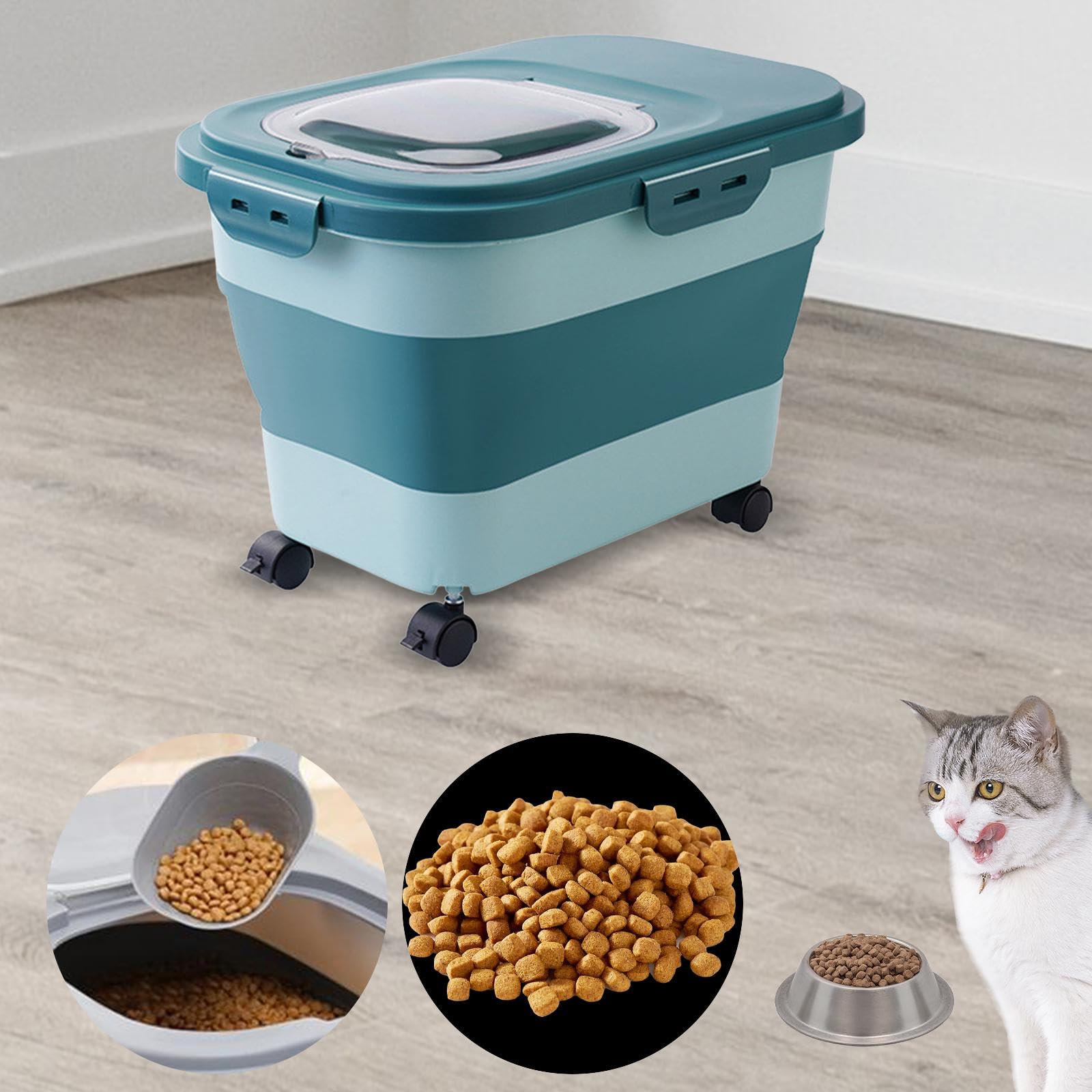 Boîte à Aliments pour Chiens et Chats, Boîte à Riz à roulettes, Boîte de Cuisine avec Couvercle, Grand Récipient de Stockage pour Le Riz, pour, Vert Clair