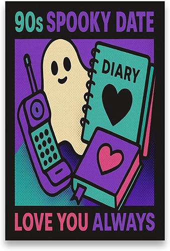 Póster de neón retro de fantasmas de terror, acabado de papel brillante de 13 x 19 pulgadas, arte de pared para fanáticos de Halloween o terror