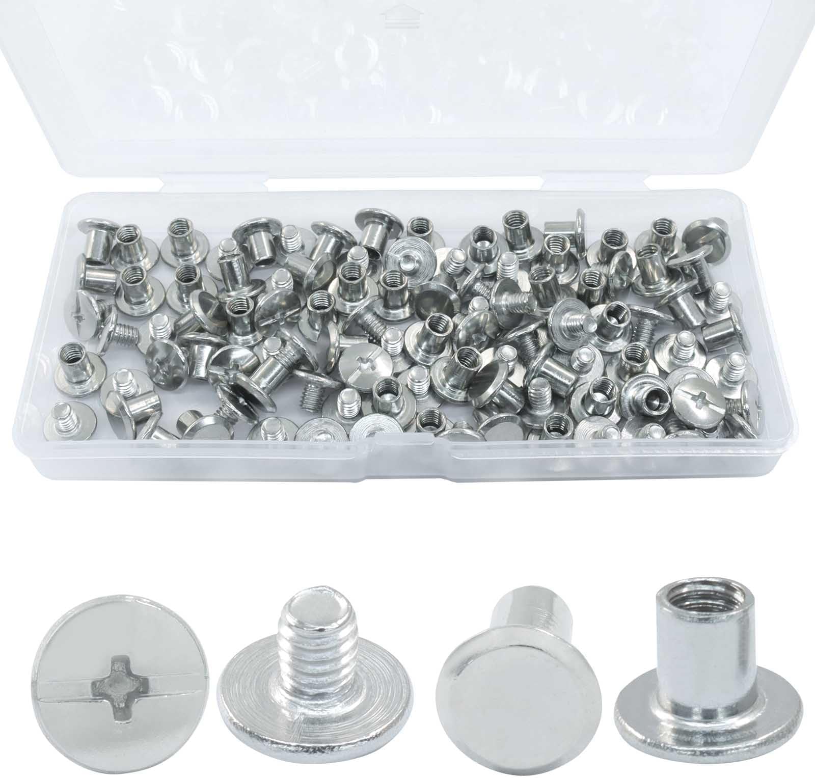 50 Sets M5 x 6mm Binding Screws with Phillips Head, Metal Chicago Screws, Button Rivets Kit for Leather Craft, Bookbinding, Photo Albums, DIY Projects