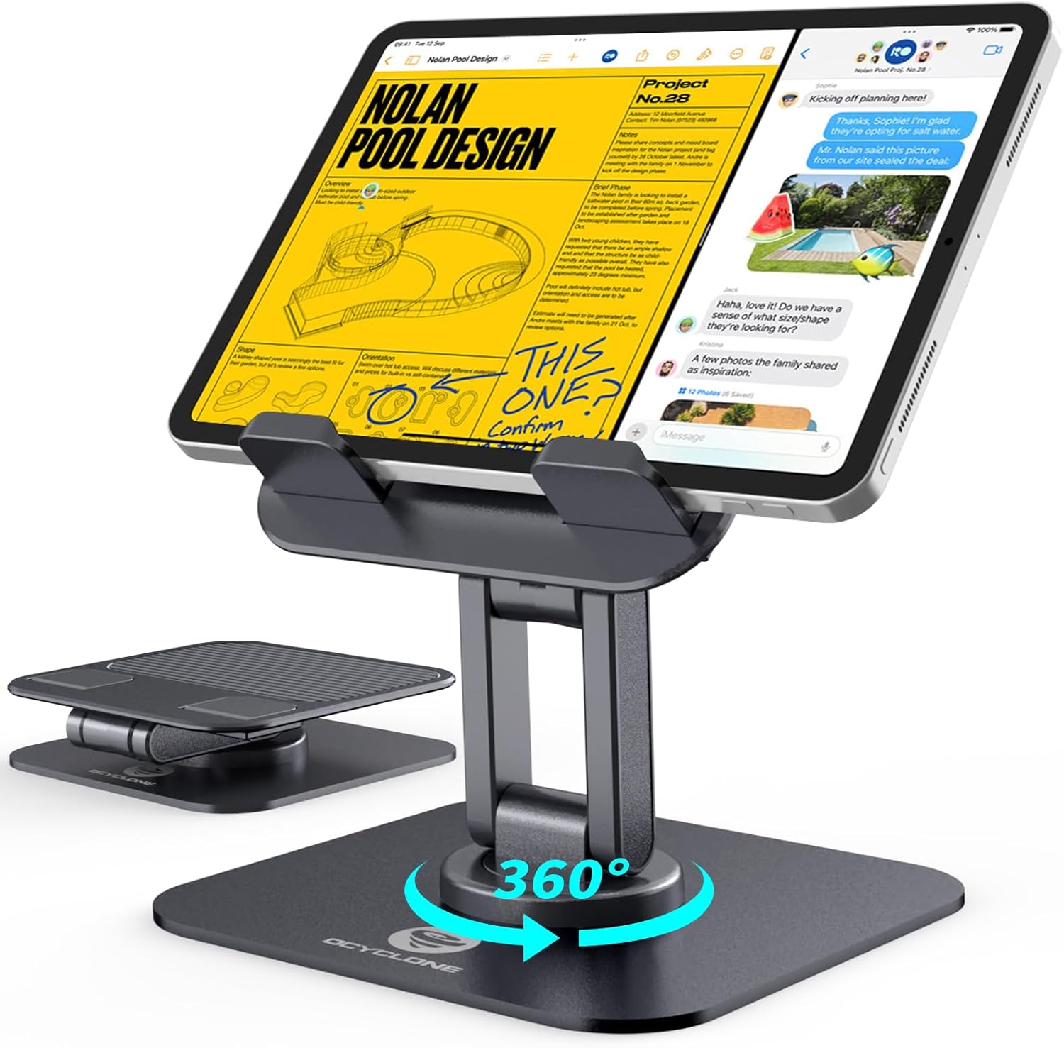 OCYCLONE for iPad Stand for Desk, 360 Rotating Adjustable Portable Monitor Tablet Holder Office Accessories Compatible with Kindle 4″ – 15.6″ Tablet iPad PS iPhone, Black