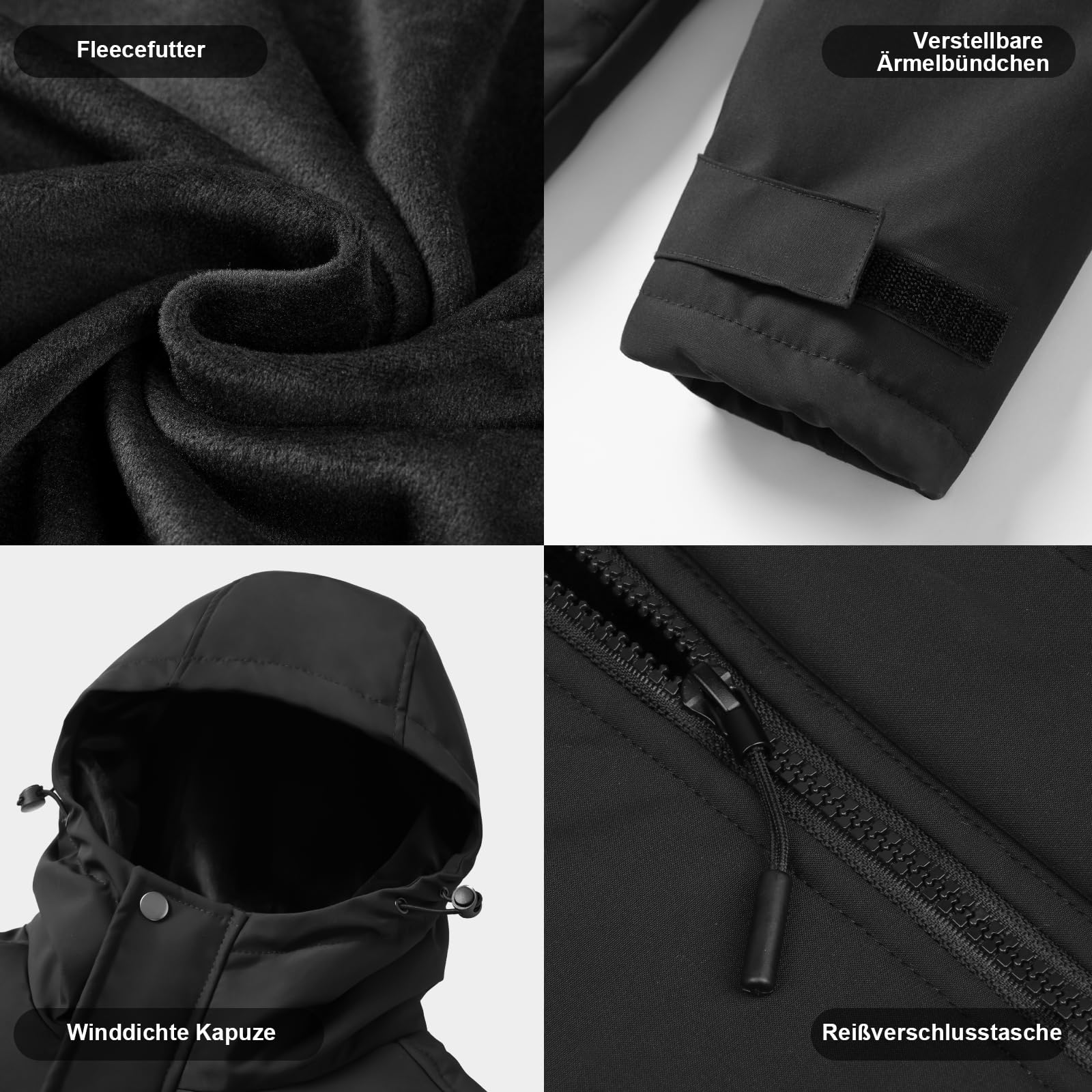Beheizte Jacke Herren mit Fleecefutter, 20000mAh 7.4V Akku, 6 Heizzonen, 3 Temperaturstufen, Wasserdichte Winddichte Winterjacke