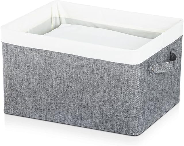 jopoo Fabric Canvas Foldable Steel Frame Cloth Storage Box, Stackable Underbed Grey Storage Box with Handles,1Pack