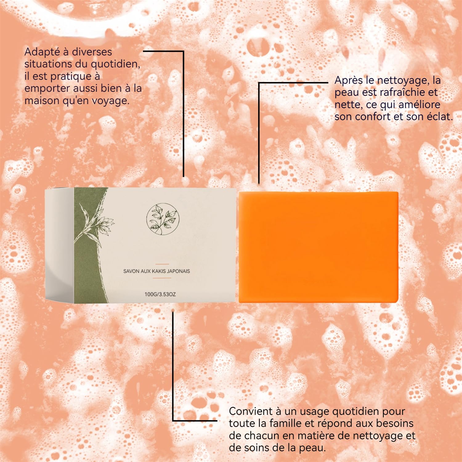 Savon Purifiant au Kaki Original – Savon Naturel, Déodorant Doux, Hydratant Visage & Corps, Soin Peau Mature & Sensible
