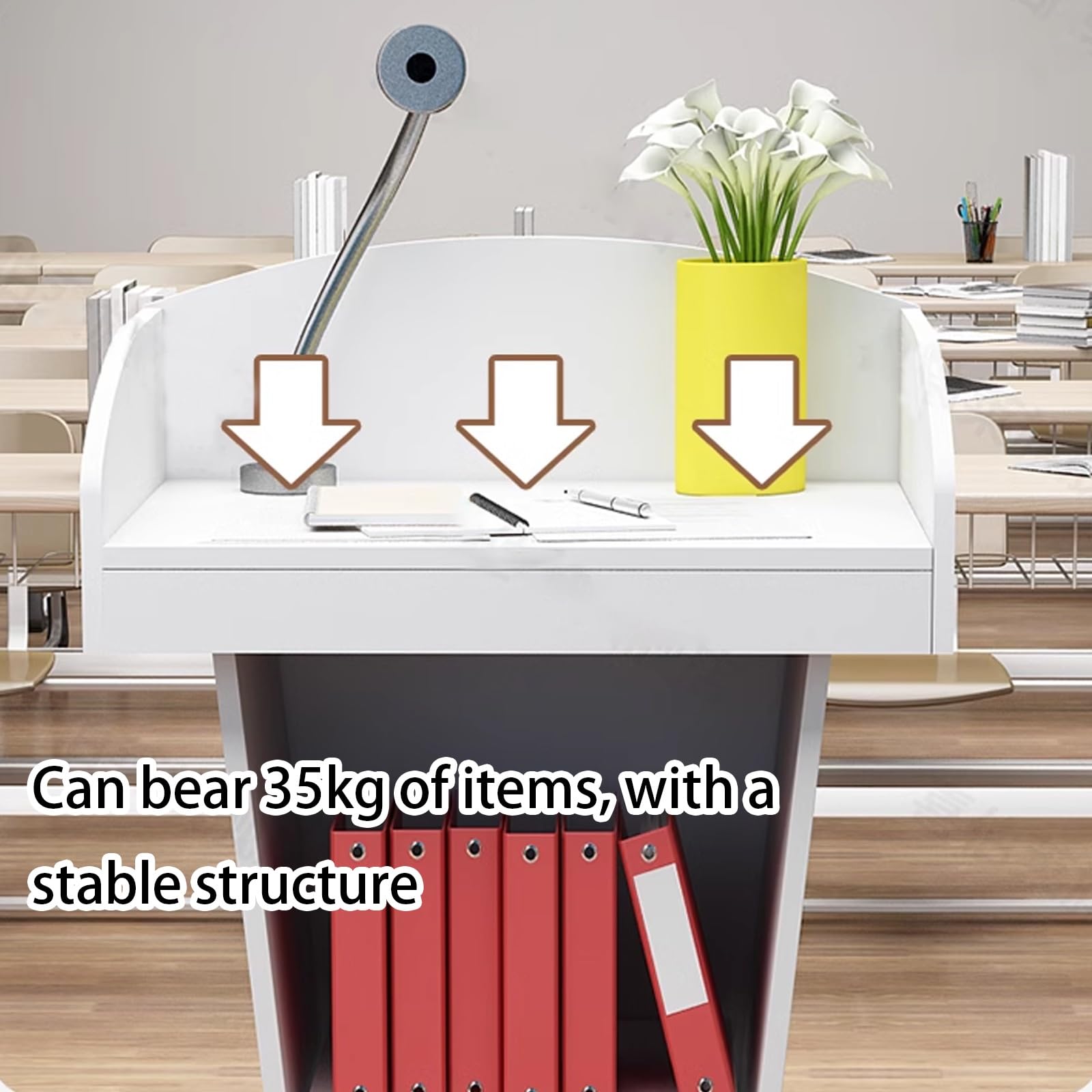 Scrivania portatile per insegnanti con doppio spazio per riporre oggetti, ideale per scuole, sale conferenze, chiese e biblioteche