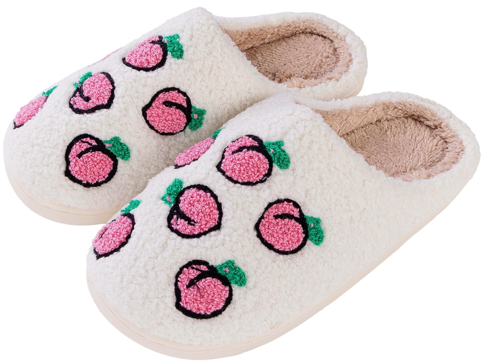 Tellrain Women Slippers Cute Pattern Strawberry Slippers Warm Soft Bedroom Shoes Fuzzy Closed Toe Sandals Non Slip House Bedroom Slippers