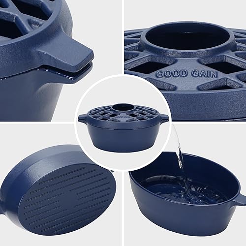 Miniatura 7 de G Good Gain Vaporizador de estufa de leña, humidificador de chimenea, humidificador de hierro fundido para estufa, acabado azul mate, resistente a