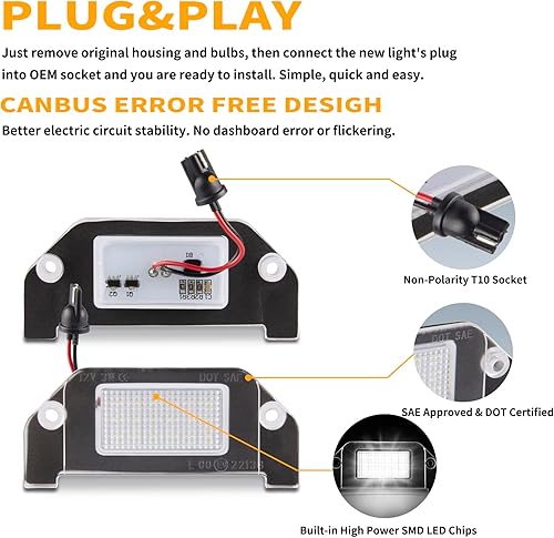 Miniatura 3 de Gempro Luces LED para matrícula, parachoques trasero, montaje de lámparas para Dodge Charger Challenger, Avenger Magnum Dart, 6000 K, color blanco,