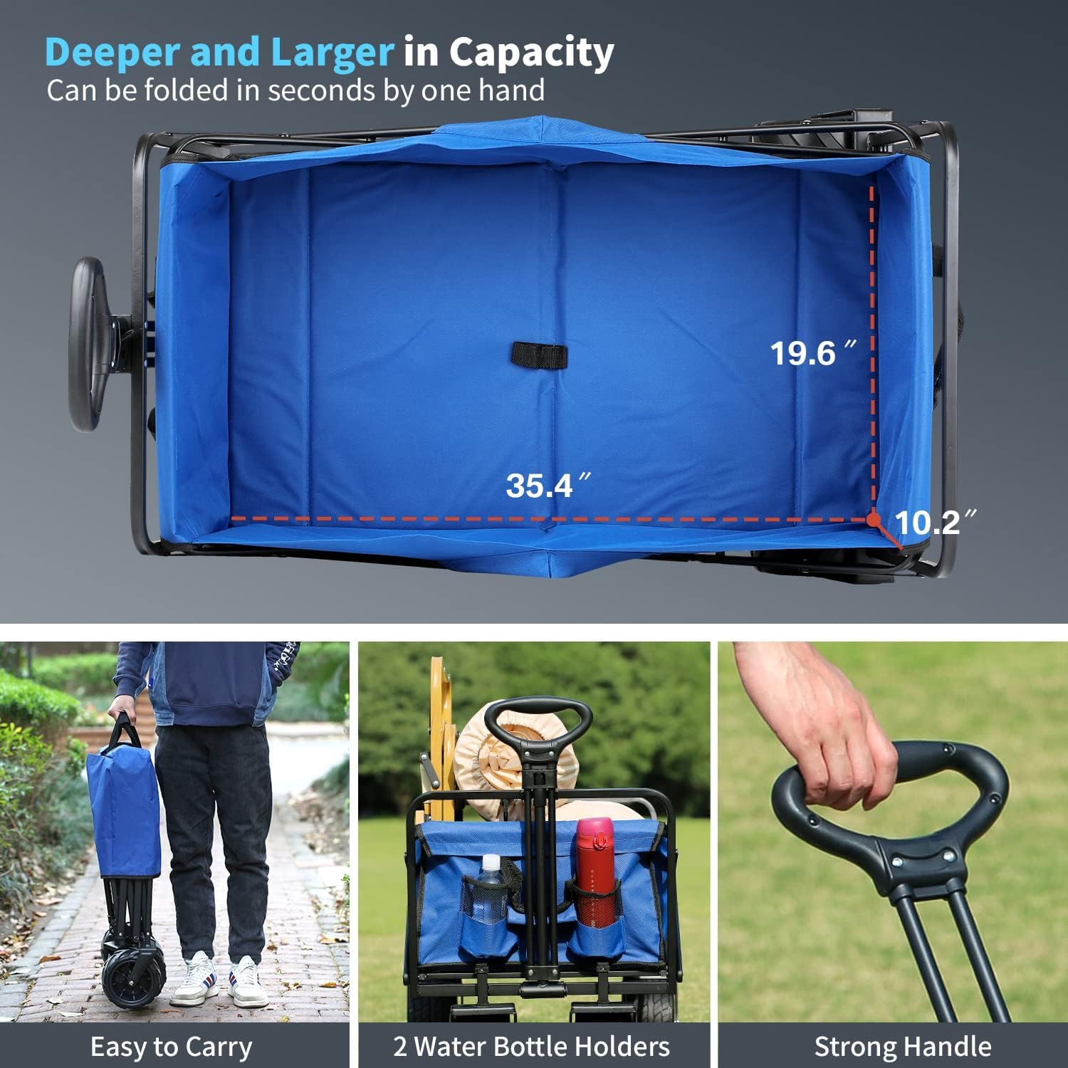 EchoSmile Carrello Con Ruote Portatutto, Carrello Pieghevole Capacità 160 KG, Ruote Grandi, Braccioli Regolabili, Carrello da Giardino Campeggio Spesa