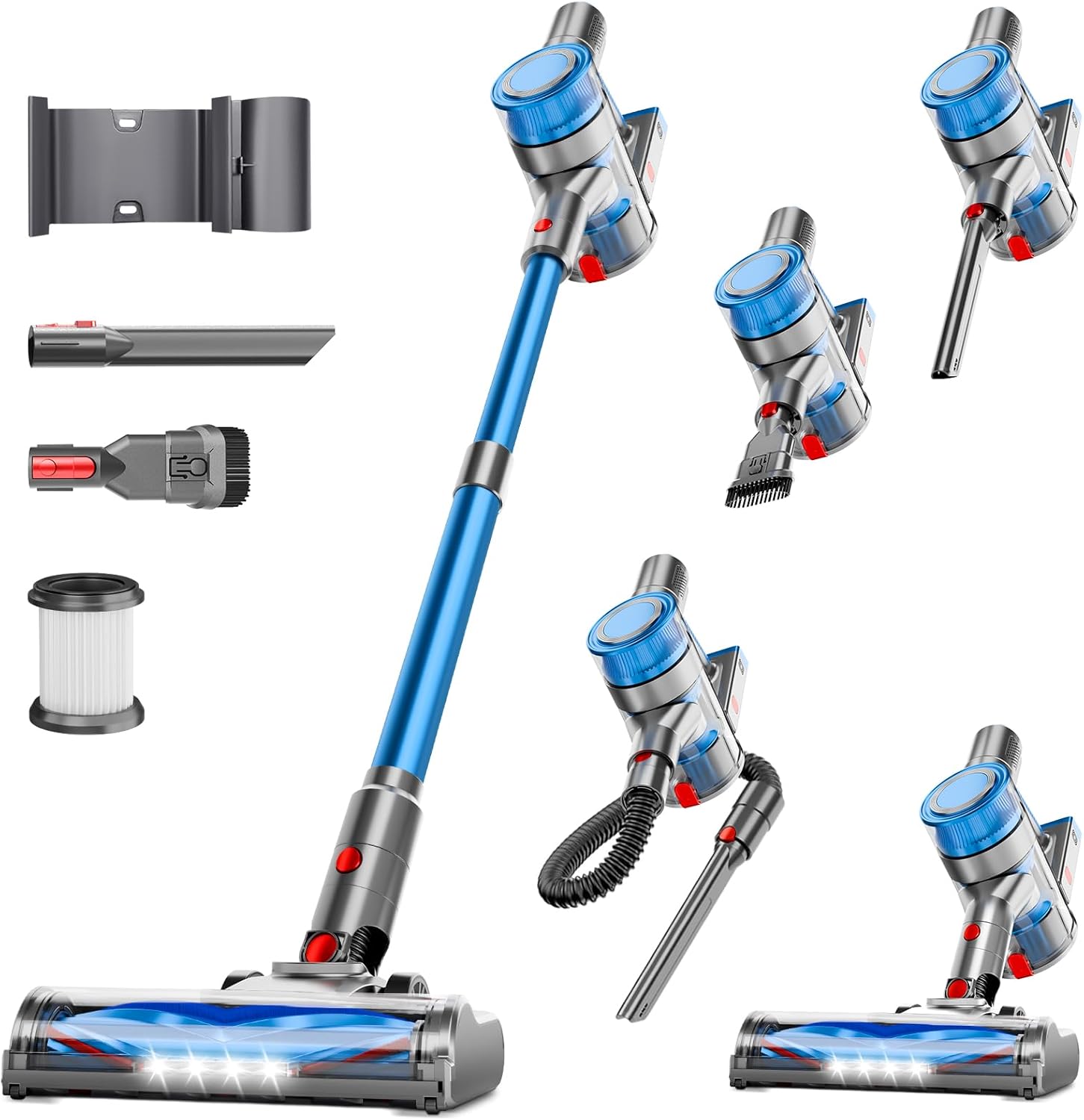 Cordless Vacuum Cleaner, Powerful Stick Vacuum Cleaner for Home with Rechargeable Battery, 6-in-1 Lightweight Handheld Vacuum, 45 Mins Runtime for Hardfloor & Carpets Pet Hair (Blue)