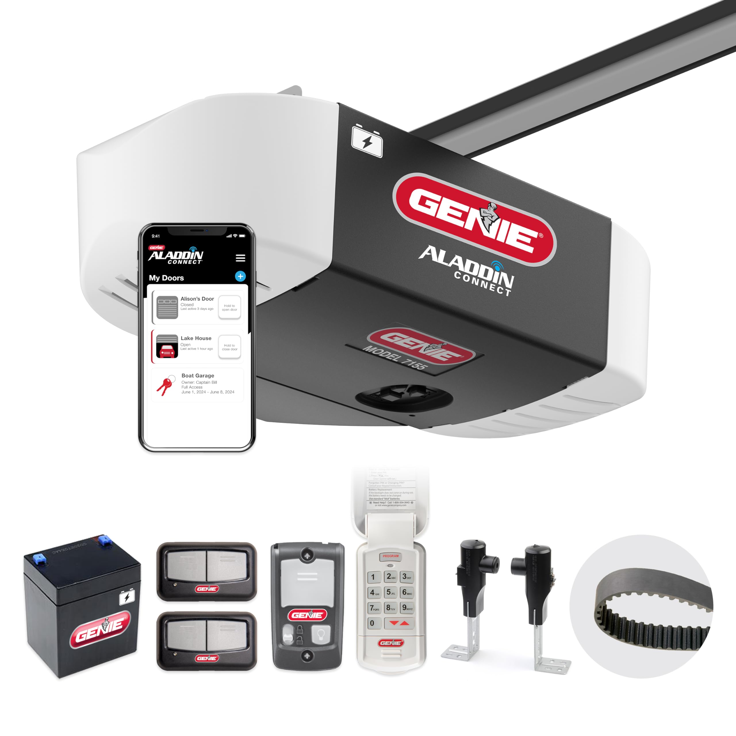 Genie 7155-TKV StealthDrive Connect Smart Garage Door Opener works with Alexa, 7155-TKV Ultra- Quiet Belt Drive