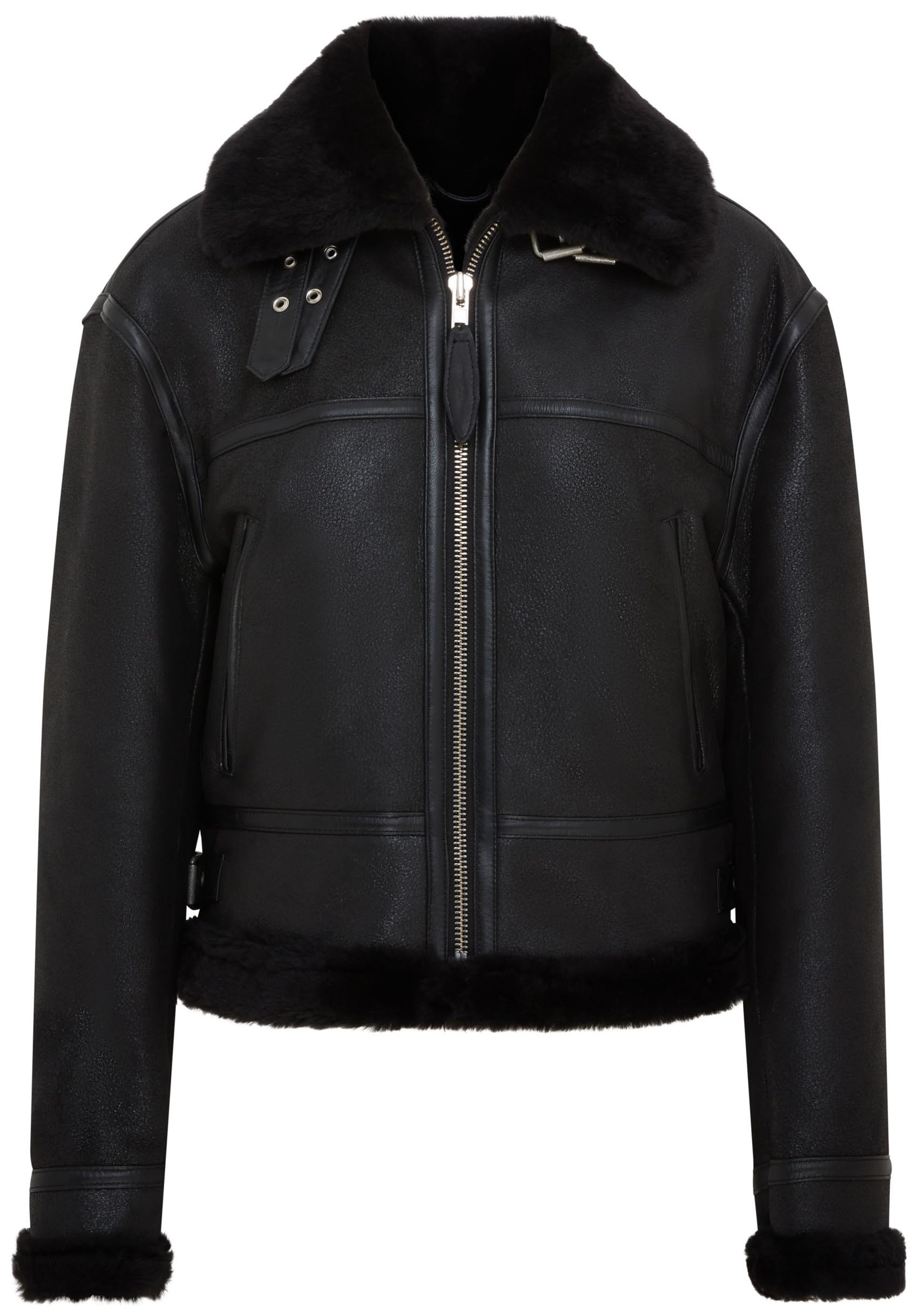 Infinity Leather Women's Black Bomber B3 Sheepskin Jacket -Akiak In | : 5XL