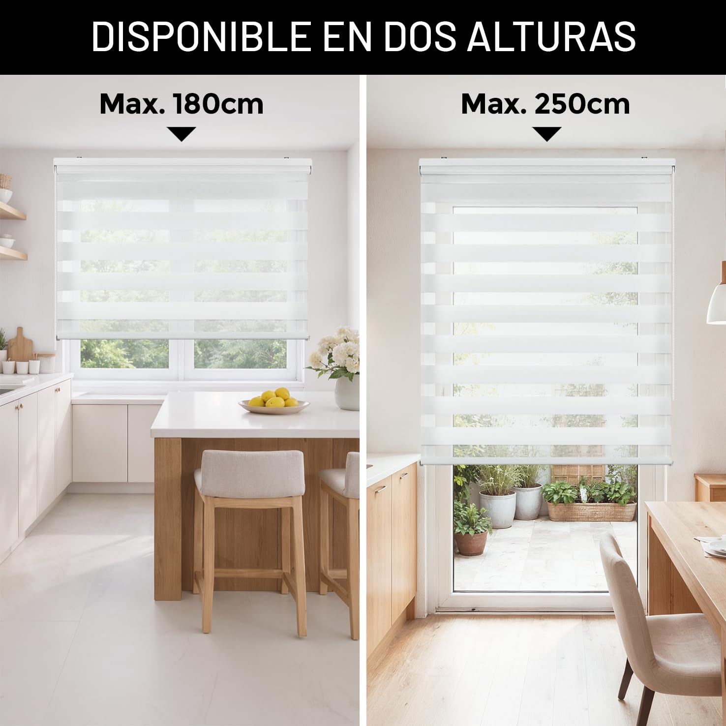 Estores Noche y Día de Calidad con Doble Tejido Elegantes para Ventanas de Interior y Puertas. Elige la privacidad y el Paso de la luz STORESDECO Blanco 120 x 250 cm (Ancho x Largo)