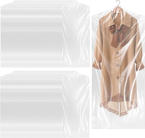 Paquete de 100 bolsas de limpieza en seco, bolsas transparentes de 55 pulgadas, fundas de plástico a prueba de polvo para colgar ropa, tintorería,