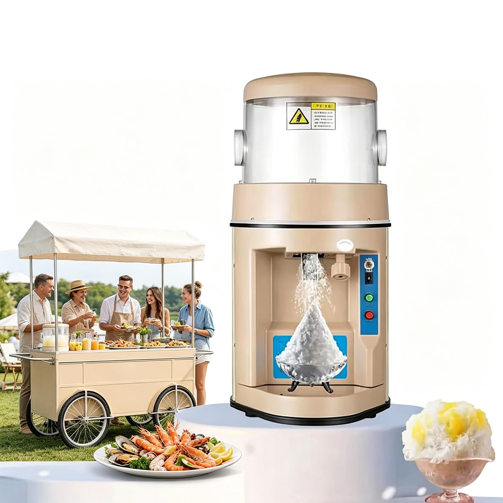 Xcscuk 440W Commercial Ice Crusher, 480Kg/H Electric Ice Shaver Machine,6Kg Automatic Snow Cone Machine, Adjustable Thickness