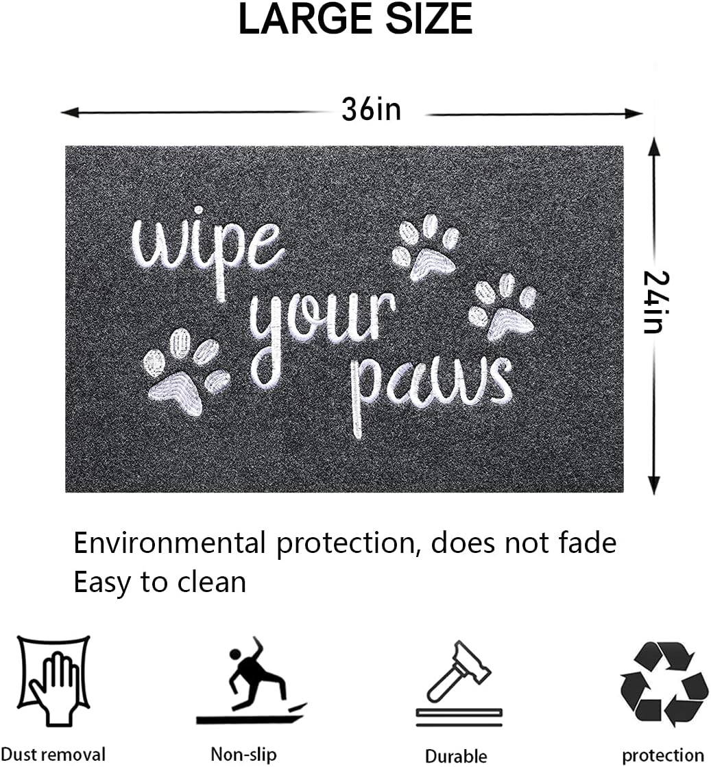 Large Welcome Door Mat, 24x36 - Durable Non-Slip Rubber, Funny 'Wipe Your Paws' Entrance Mat