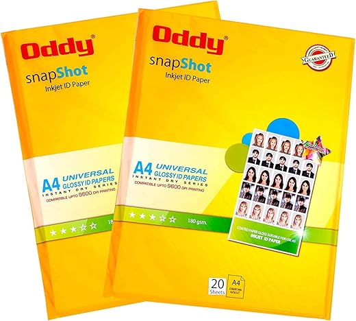 Oddy 180 GSM A4 Size Glossy Photo Paper – Water proof pack of 20 sheets, Compatible with Inkjet Printer