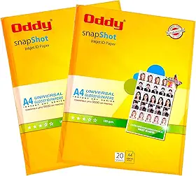 Oddy Papel de impressão fotográfico brilhante tamanho A4 180 GSM, papel para impressão fotográfica – Pacote à prova d'água de 20 folhas, compatível com impressora jato de tinta