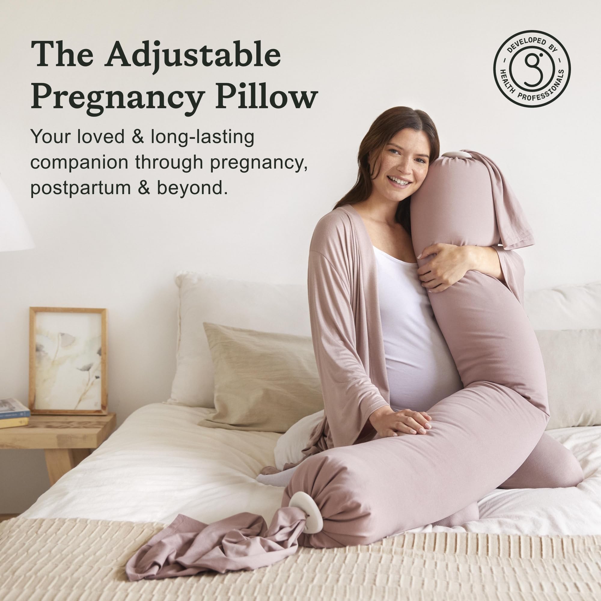 bbhugme Pregnancy Pillow Dusty Pink - Adjustable Firmness & Shape - Full Body Support for Side Sleeping - Supports Back Legs Belly Hips - Removable Cooling Cover for Pregnant Women product thumbnail 3