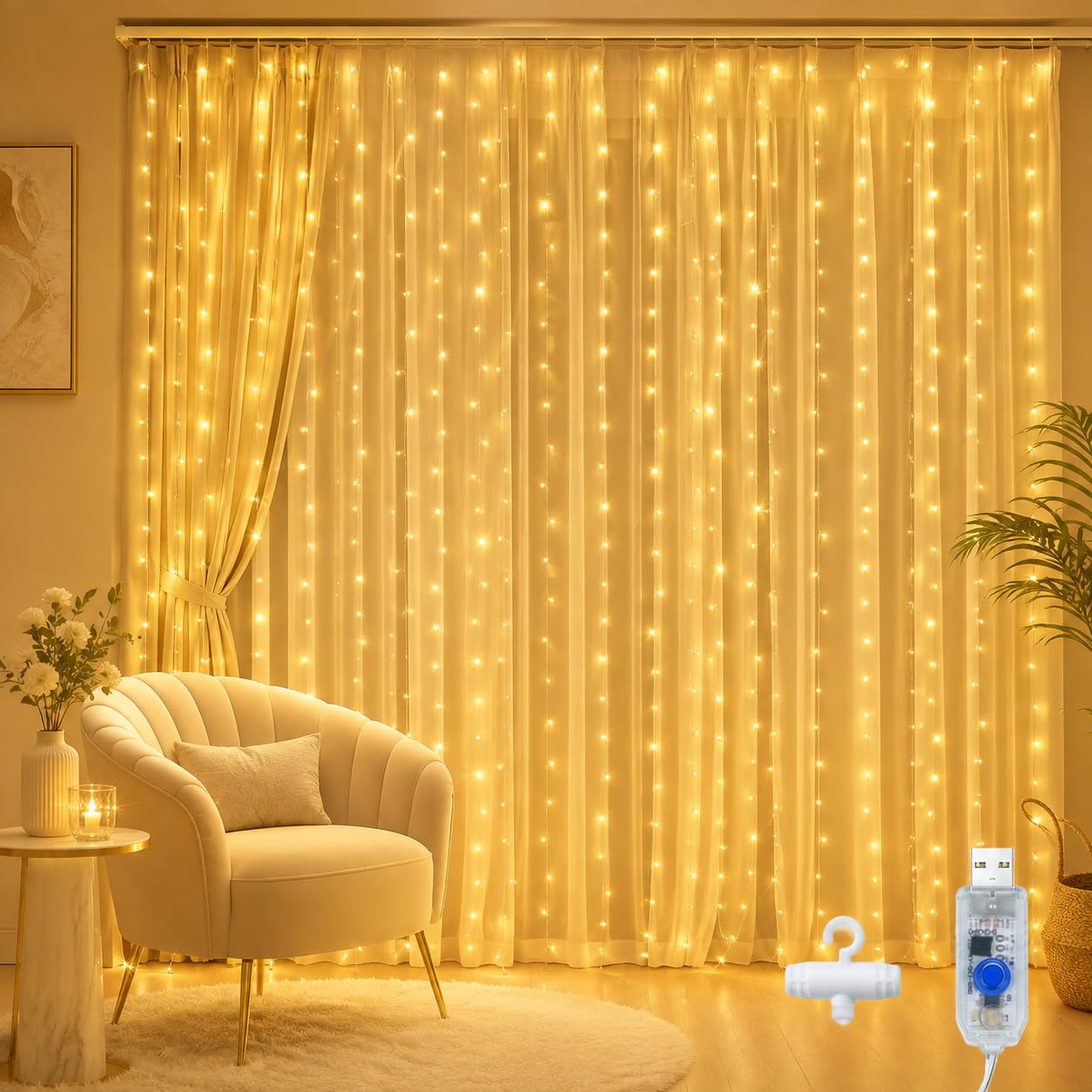 LEEDLIT Curtain Fairy Lights, 2x2M 200LED Copper Wire Window Lights 8 Modes